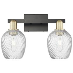 Arcadia Salina 17"W 2 Light Black Brass Bath Light w/ Fluted Shade