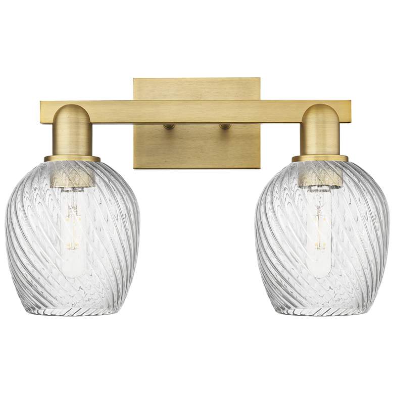 Image 1 Arcadia Salina 17"W 2 Light Brushed Brass Bath Light w/ Fluted Shade
