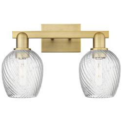 Arcadia Salina 17"W 2 Light Brushed Brass Bath Light w/ Fluted Shade
