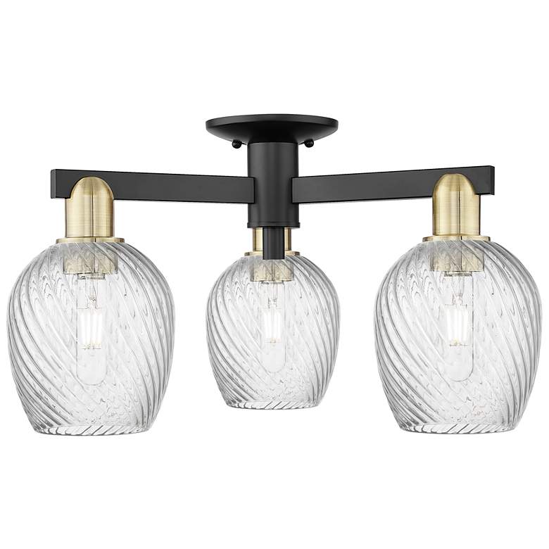 Image 1 Arcadia Salina 23"W 3 Light Black Brass Semi-Flush w/ Fluted Shade