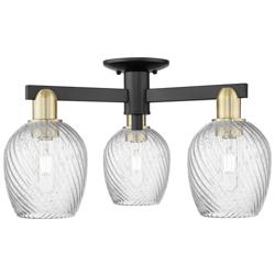 Arcadia Salina 23"W 3 Light Black Brass Semi-Flush w/ Fluted Shade