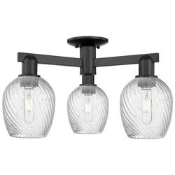 Arcadia Salina 23"W 3 Light Black Semi.Flush Mount w/ Fluted Shade