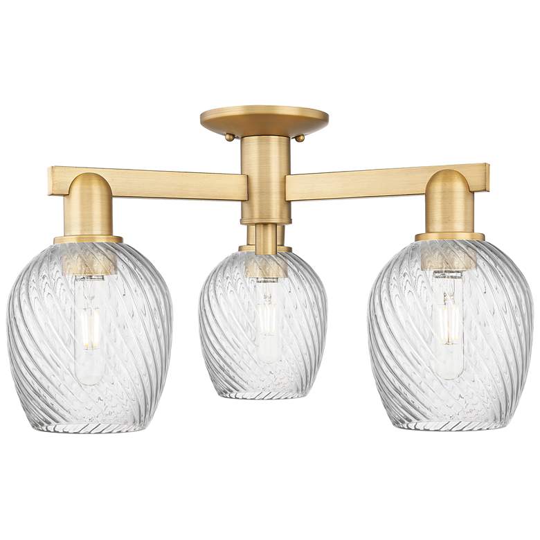 Image 1 Arcadia Salina 23"W 3 Light Brushed Brass Semi-Flush w/ Fluted Shade