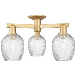 Arcadia Salina 23"W 3 Light Brushed Brass Semi-Flush w/ Fluted Shade