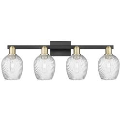 Arcadia Salina 33"W 4 Light Black Brass Bath Light w/ Fluted Shade