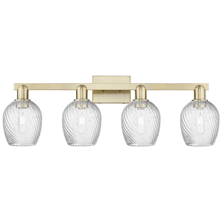 Image 1 Arcadia Salina 33"W 4 Light Brass Bath Light w/ Fluted Shade