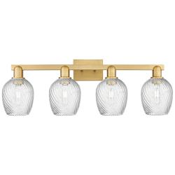 Arcadia Salina 33"W 4 Light Brushed Brass Bath Light w/ Fluted Shade