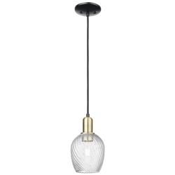Arcadia Salina 6"W Black Brass Cord Pendant w/ Fluted Shade