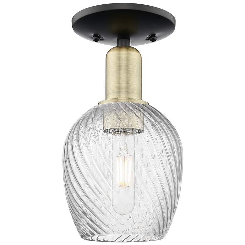 Image 1 Arcadia Salina 6"W Black Brass Semi.Flush Mount w/ Fluted Shade