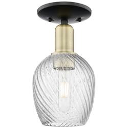 Arcadia Salina 6"W Black Brass Semi.Flush Mount w/ Fluted Shade