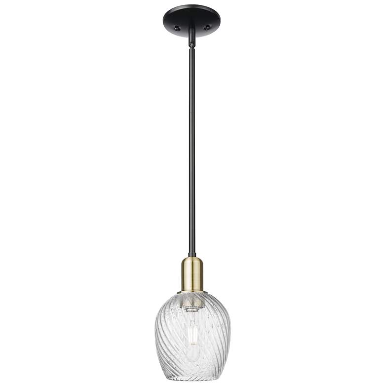 Image 1 Arcadia Salina 6"W Black Brass Stem Pendant w/ Fluted Shade