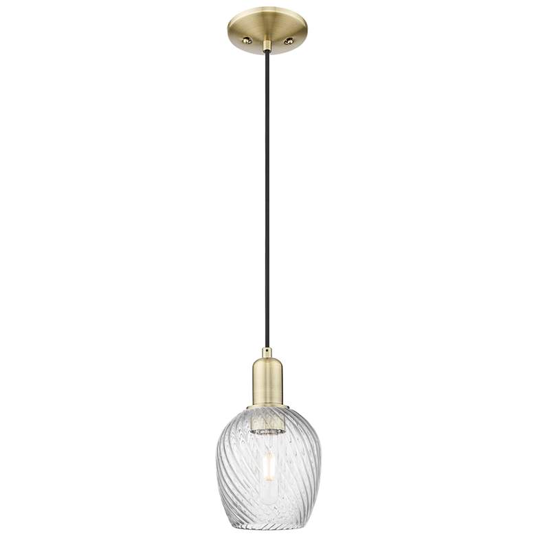 Image 1 Arcadia Salina 6"W Brass Cord Pendant w/ Clear Spiral Fluted Shade