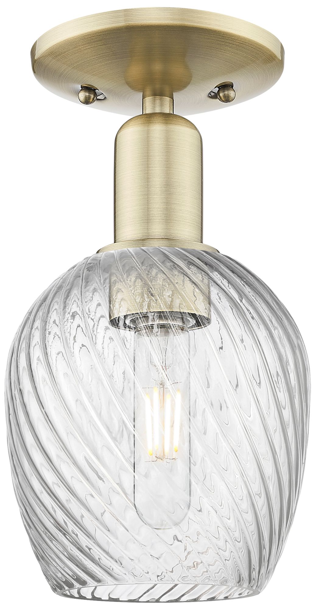 Arcadia Salina 6"W Brass Semi.Flush Mount w/ Clear Spiral Fluted Shade