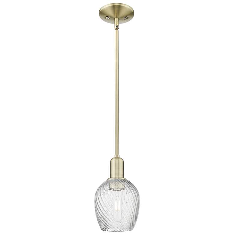 Image 1 Arcadia Salina 6"W Brass Stem Pendant w/ Clear Spiral Fluted Shade