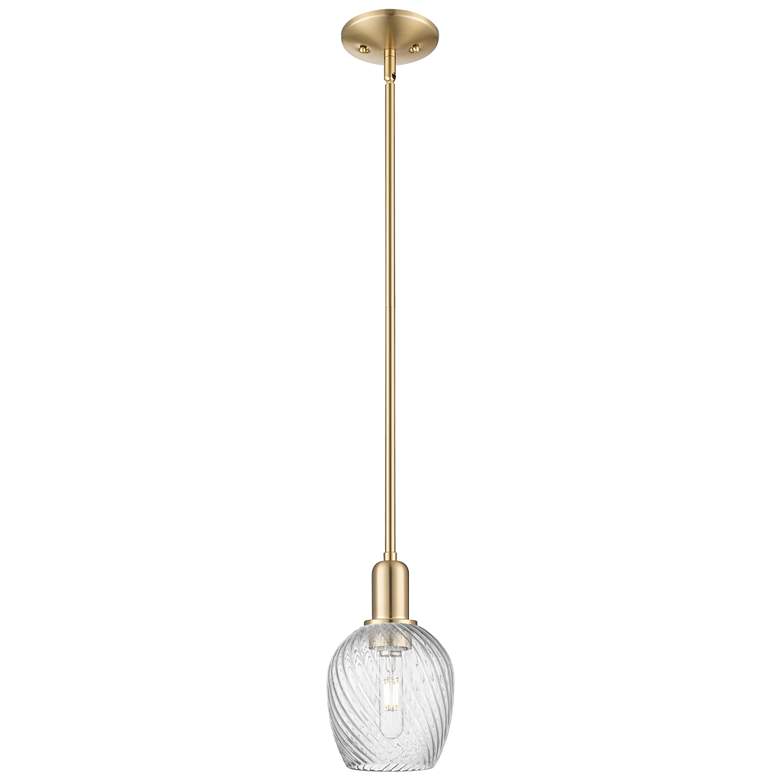 Image 1 Arcadia Salina 6"W Bronze Stem Pendant w/ Clear Spiral Fluted Shade