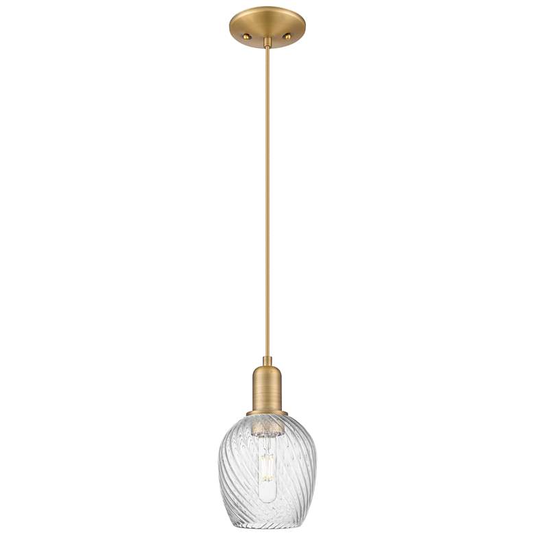 Image 1 Arcadia Salina 6"W Brushed Brass Cord Pendant w/ Fluted Shade