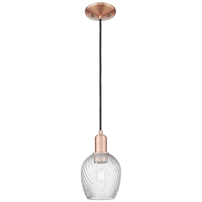 Image 1 Arcadia Salina 6"W Copper Cord Pendant w/ Clear Spiral Fluted Shade