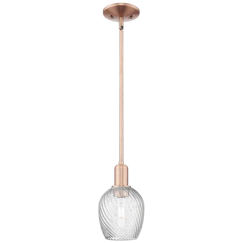 Image 1 Arcadia Salina 6"W Copper Stem Pendant w/ Clear Spiral Fluted Shade