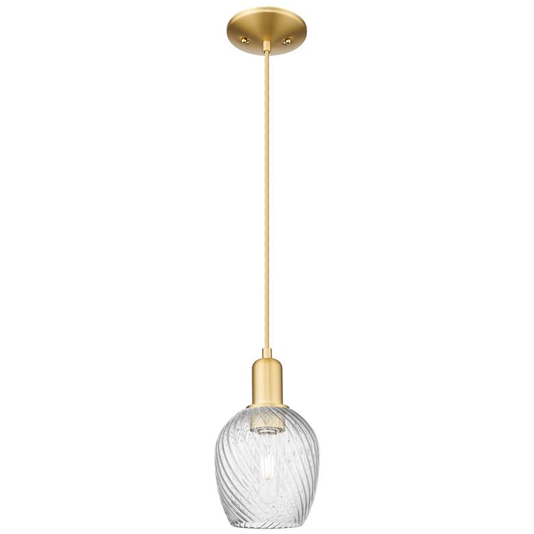 Image 1 Arcadia Salina 6"W Gold Cord Mini Pendant w/ Clear Spiral Fluted Shade