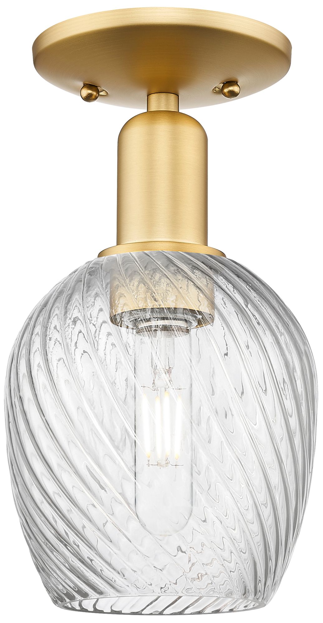 Arcadia Salina 6"W Gold Semi.Flush Mount w/ Clear Spiral Fluted Shade