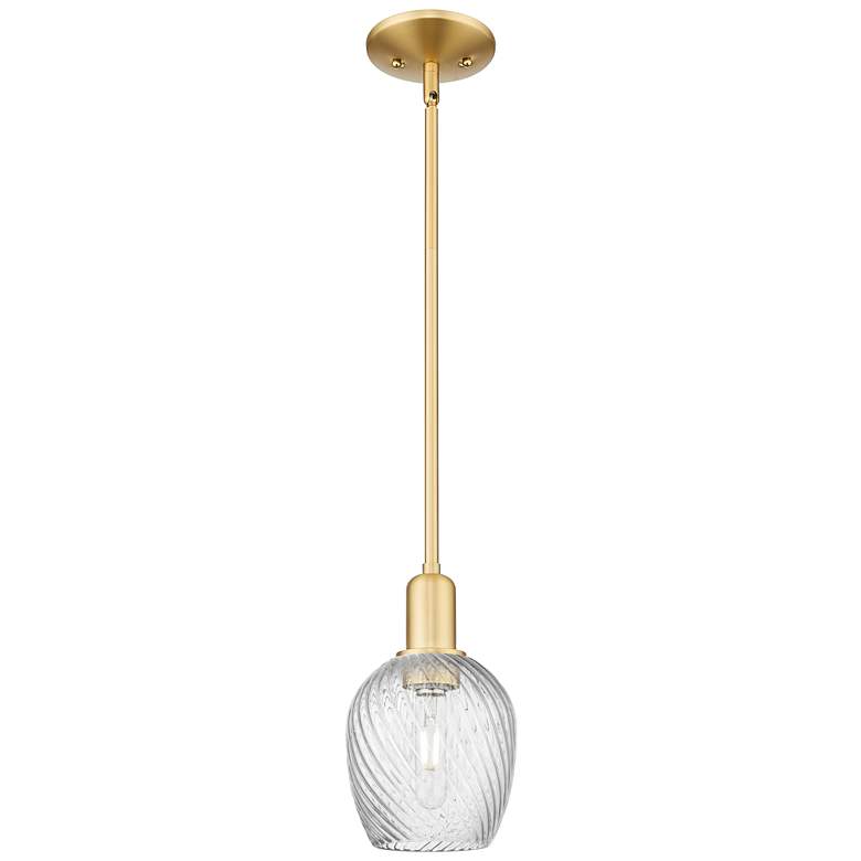 Image 1 Arcadia Salina 6"W Gold Stem Mini Pendant w/ Clear Spiral Fluted Shade