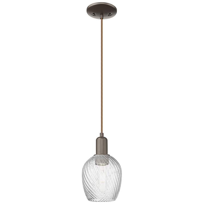 Image 1 Arcadia Salina 6"W Oiled Bronze Cord Pendant w/ Fluted Shade