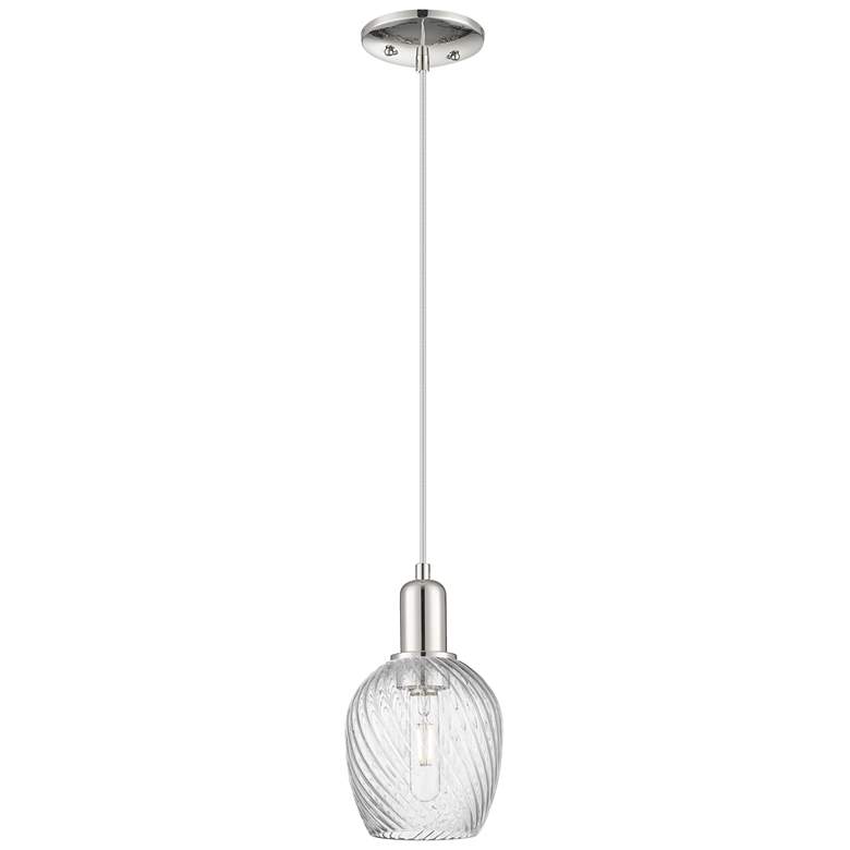 Image 1 Arcadia Salina 6"W Polished Nickel Cord Pendant w/ Fluted Shade