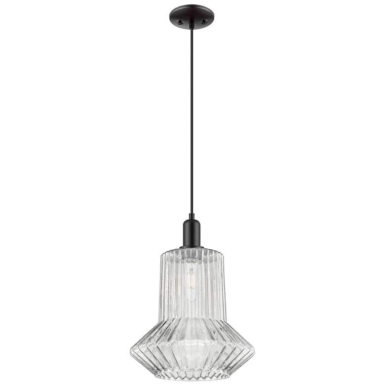 Image 1 Arcadia Springwater 12"W Black Cord Mini Pendant w/ Clear Fluted Shade
