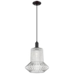 Arcadia Springwater 12"W Black Cord Mini Pendant w/ Clear Fluted Shade