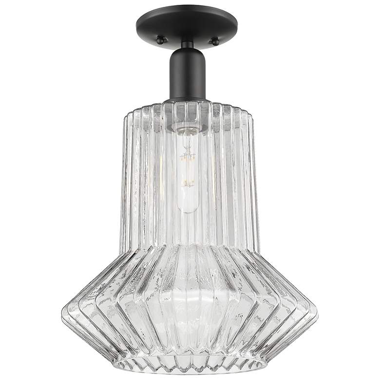Image 1 Arcadia Springwater 12"W Black Semi.Flush Mount w/ Clear Fluted Shade