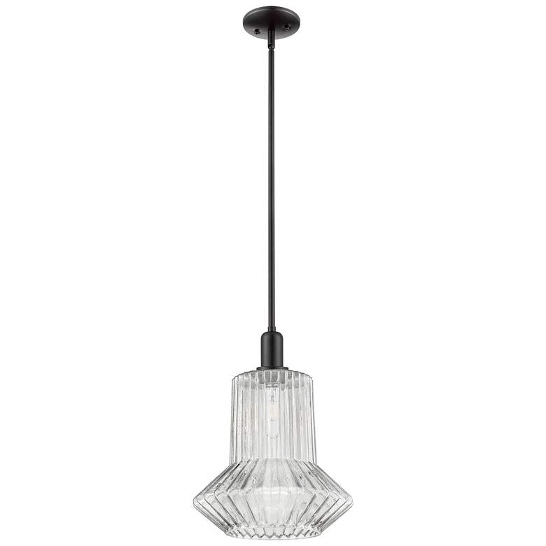 Image 1 Arcadia Springwater 12"W Black Stem Mini Pendant w/ Clear Fluted Shade