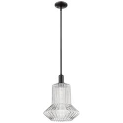 Arcadia Springwater 12"W Black Stem Mini Pendant w/ Clear Fluted Shade