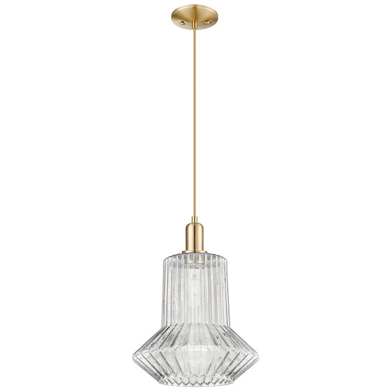 Image 1 Arcadia Springwater 12"W Bronze Cord Pendant w/ Clear Fluted Shade