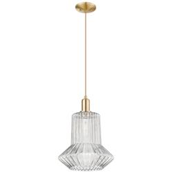 Arcadia Springwater 12"W Bronze Cord Pendant w/ Clear Fluted Shade