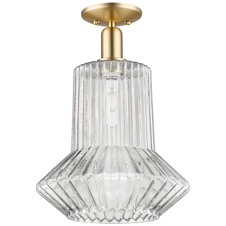 Image 1 Arcadia Springwater 12"W Bronze Semi.Flush Mount w/ Clear Fluted Shade