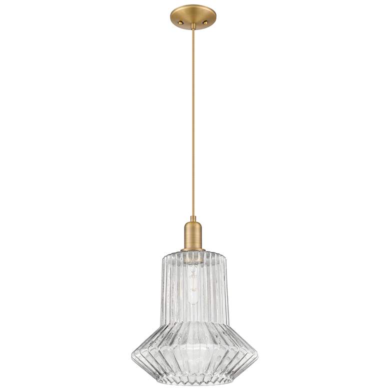 Image 1 Arcadia Springwater 12"W Brushed Brass Cord Pendant w/ Fluted Shade