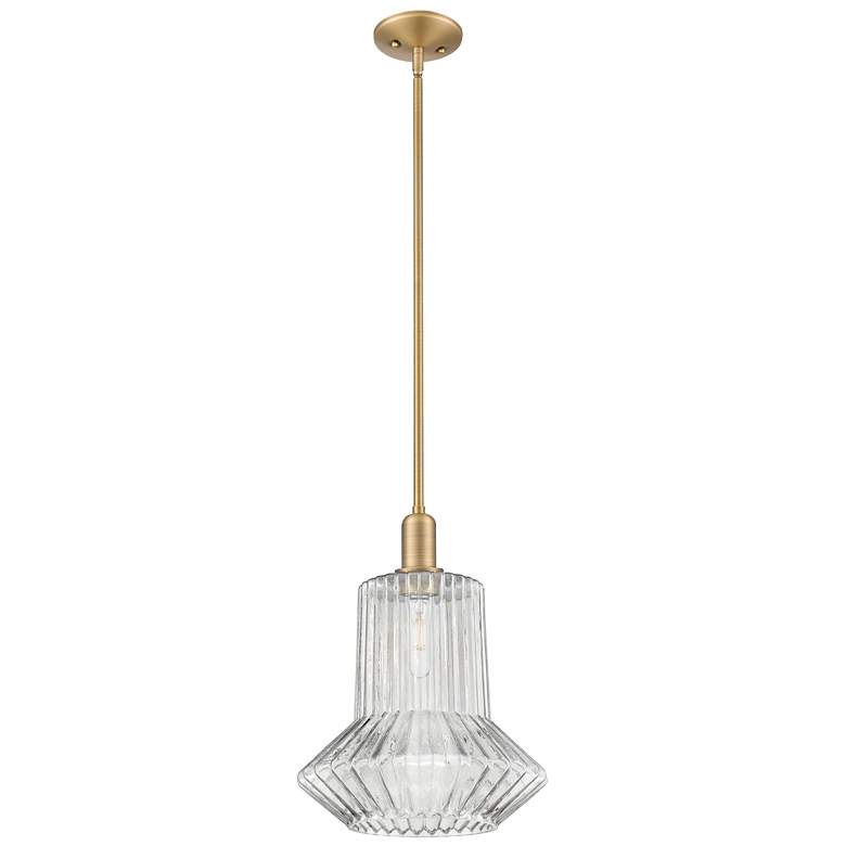 Image 1 Arcadia Springwater 12"W Brushed Brass Stem Pendant w/ Fluted Shade