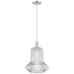 Arcadia Springwater 12"W Brushed Nickel Cord Pendant w/ Fluted Shade