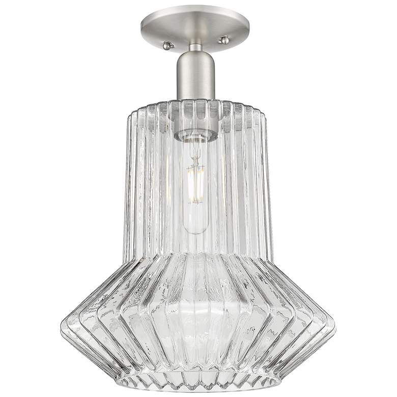 Image 1 Arcadia Springwater 12"W Brushed Nickel Semi-Flush w/ Fluted Shade