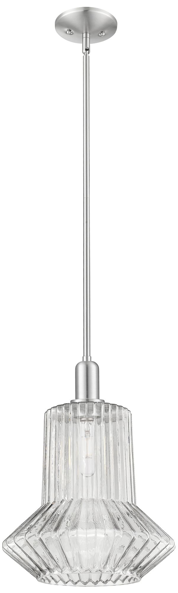 Arcadia Springwater 12"W Brushed Nickel Stem Pendant w/ Fluted Shade