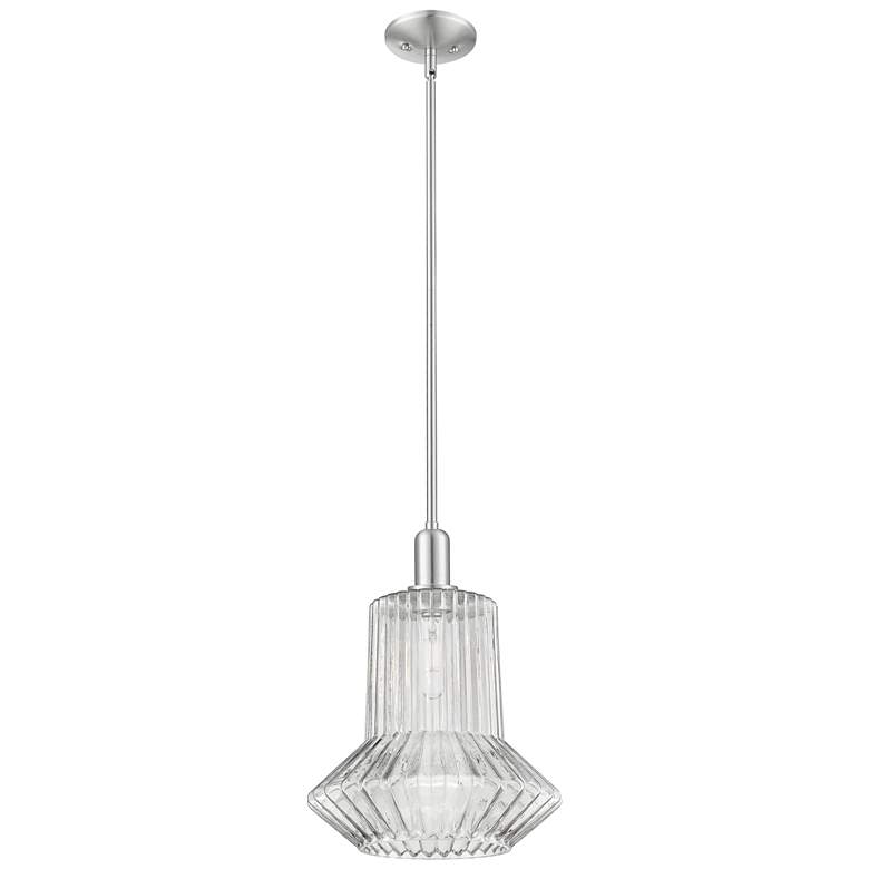 Image 1 Arcadia Springwater 12"W Brushed Nickel Stem Pendant w/ Fluted Shade