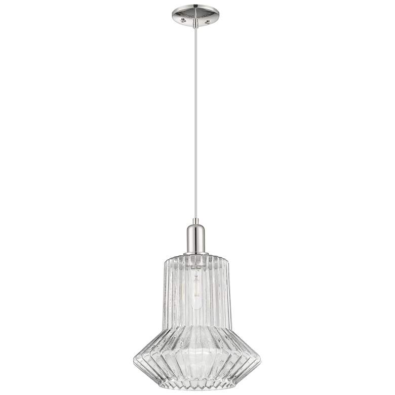 Image 1 Arcadia Springwater 12"W Polished Nickel Cord Pendant w/ Fluted Shade