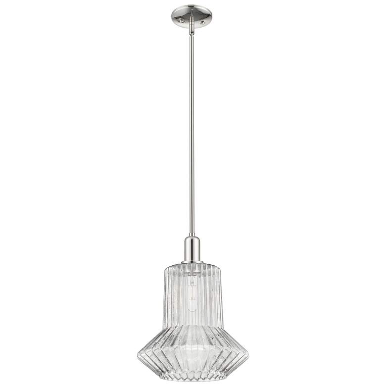 Image 1 Arcadia Springwater 12"W Polished Nickel Stem Pendant w/ Fluted Shade
