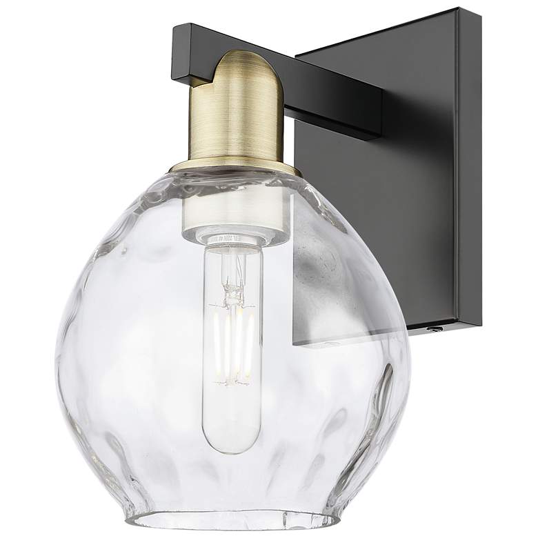 Image 1 Arcadia Waverly 10" High Black Antique Brass Sconce With Clear Shade