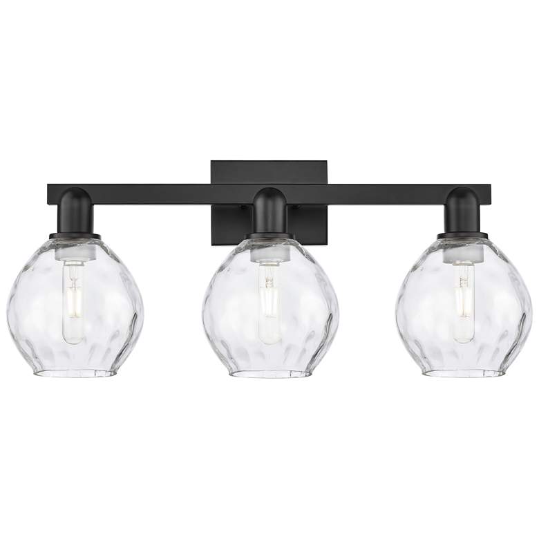 Image 1 Arcadia Waverly 25"W 3 Light Matte Black Vanity Light With Clear Shade