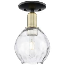 Arcadia Waverly 6"W Black And Brass Semi.Flush Mount With Clear Shade