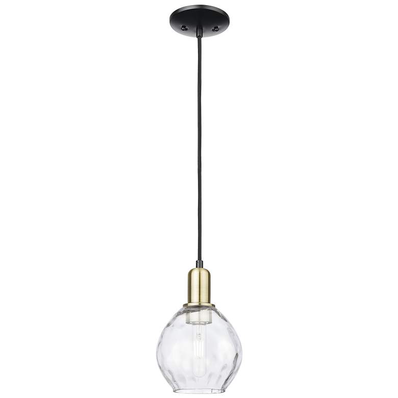 Image 1 Arcadia Waverly 6"W Black Brass Cord Hung Mini Pendant w/ Clear Shade