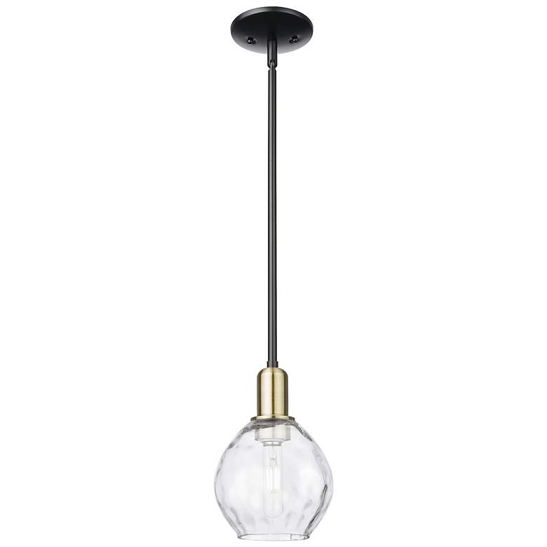 Image 1 Arcadia Waverly 6"W Black Brass Stem Hung Mini Pendant w/ Clear Shade