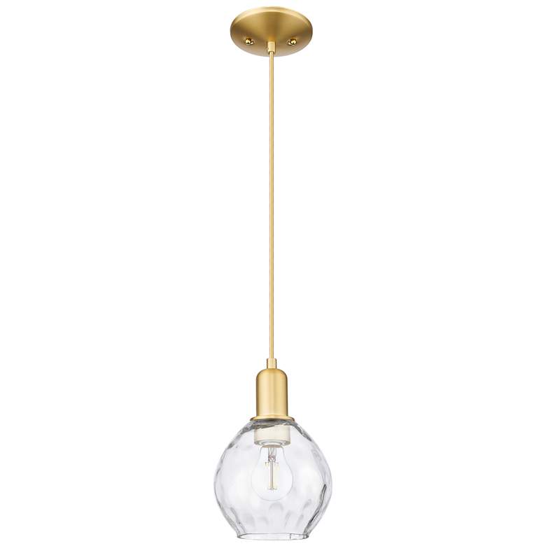 Image 1 Arcadia Waverly 6"W Satin Gold Cord Hung Mini Pendant With Clear Shade