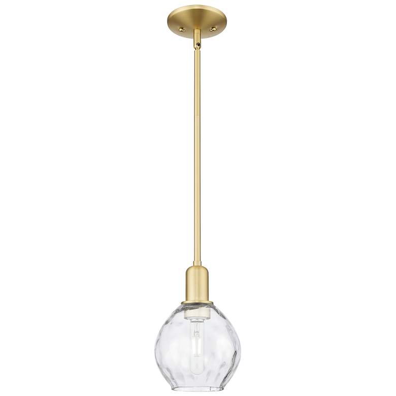 Image 1 Arcadia Waverly 6"W Satin Gold Stem Hung Mini Pendant With Clear Shade